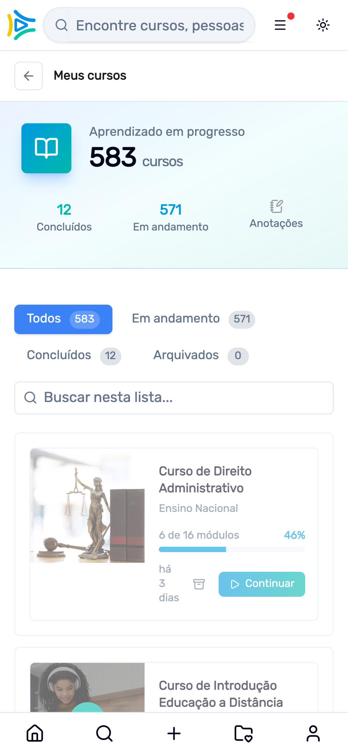 Cursos e progresso