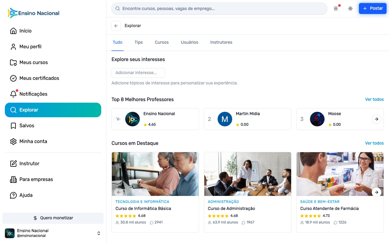 Página explorar cursos